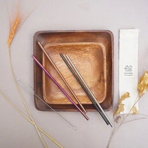 Family Straw Kit - 4 Reusable Food Grade Stainless Steel Straws & Cleaning Brush