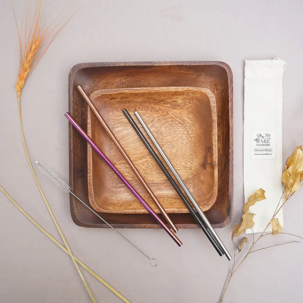 Family Straw Kit - 4 Reusable Food Grade Stainless Steel Straws & Cleaning Brush