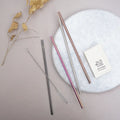 Family straw kit 4 reusable stainless steel straws cleaning brush