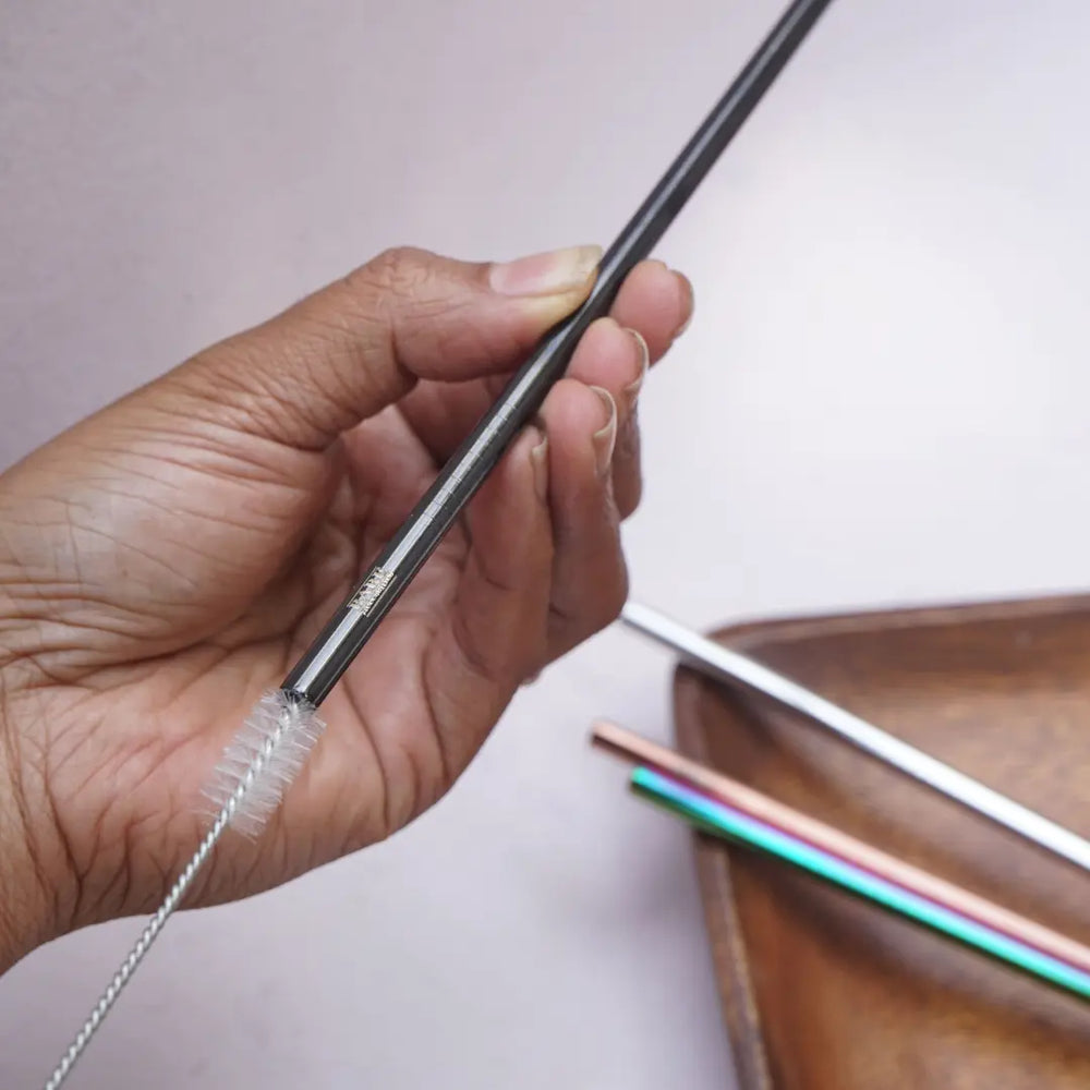 Family straw kit 4 reusable stainless steel straws cleaning brush