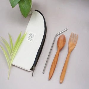 Reusable cutlery and straw kit upcycled pouches zero waste