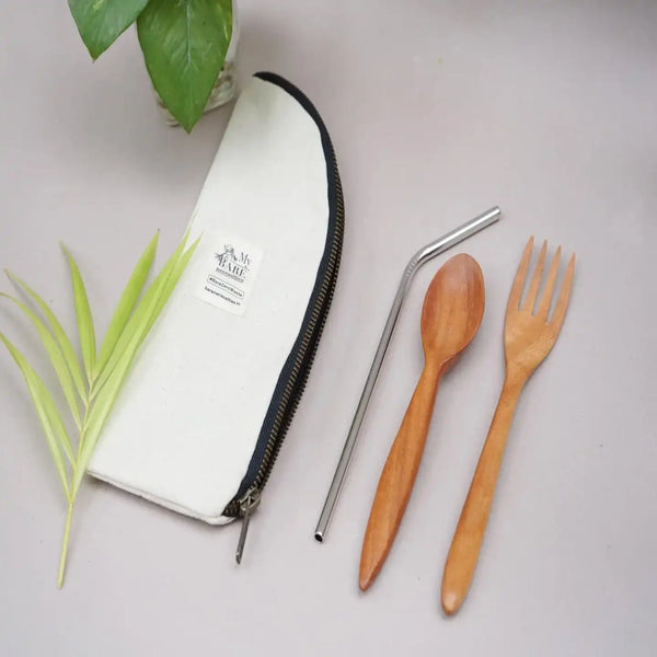 Reusable cutlery and straw kit upcycled pouches zero waste