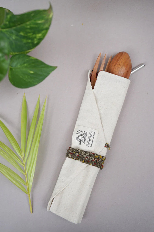Upcycled fabric pouches zero waste reusable cutlery travel kit