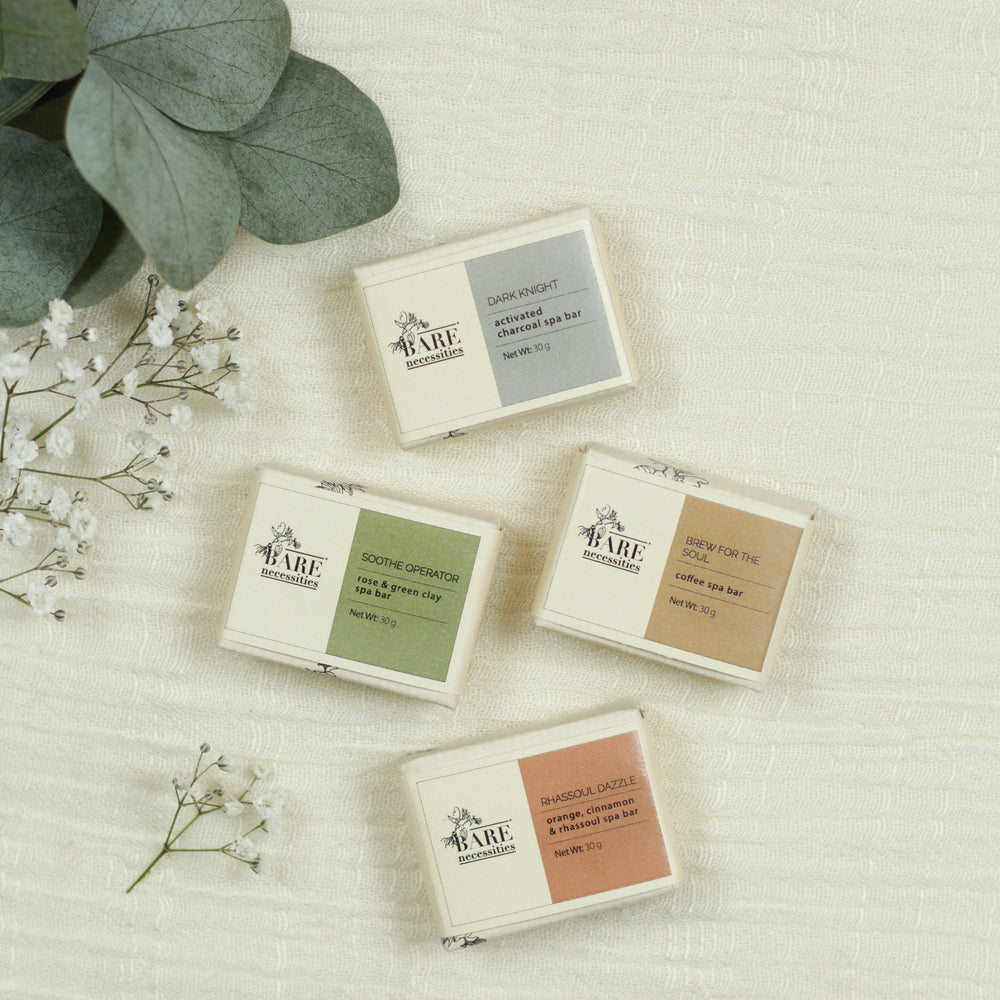 Pack of 4 Bare spa bars travel size handmade natural soaps zero waste